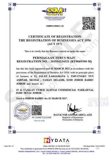 SSM Business Certificate